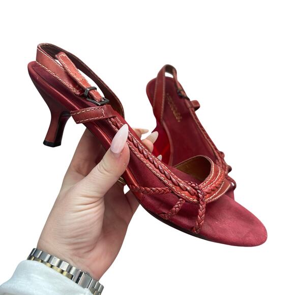 Aerosoles Over Plaited Red Leather Kitten Heels Size 8.5 - Picture 1 of 9